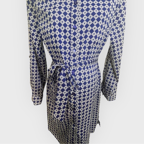 Motherhood Shirtdress Button up Long Sleeve roll tab dress Navy white Size L - Picture 5 of 12